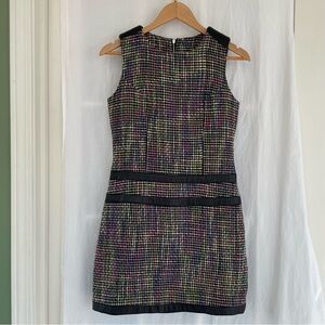 Sleeveless Tweed Dress with Leather Accents